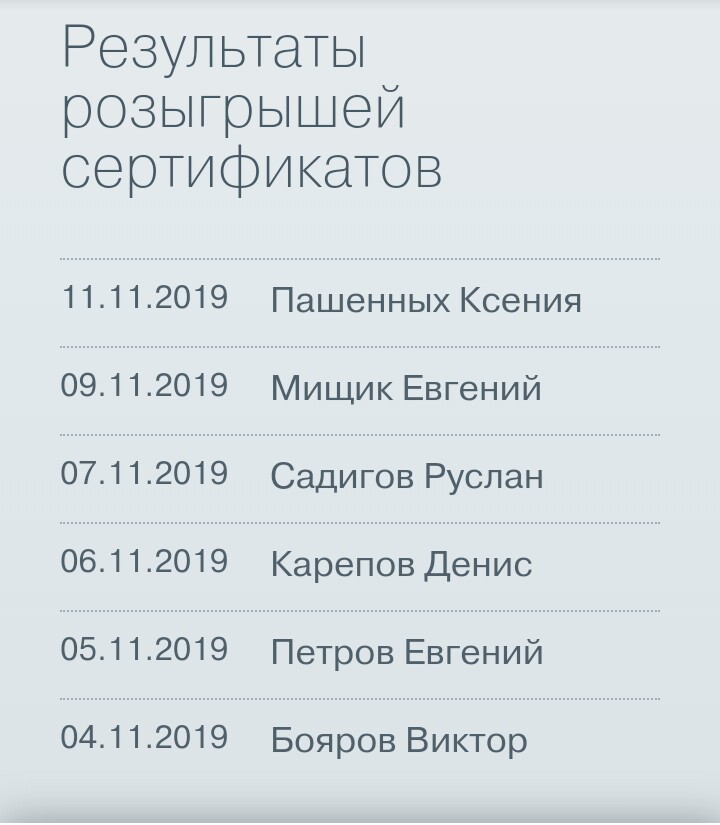 ПЕРВЫЕ РЕЗУЛЬТАТЫ РОЗЫГРЫШЕЙ СЕРТИФИКАТОВ